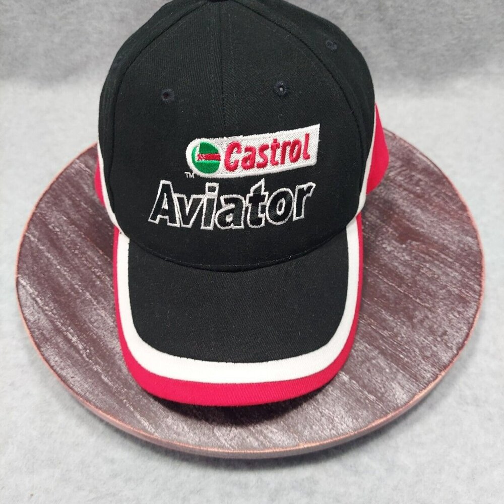 Castrol Aviator Cap Strapback adjustable one size Red‎ / Black Hat Embroidered
